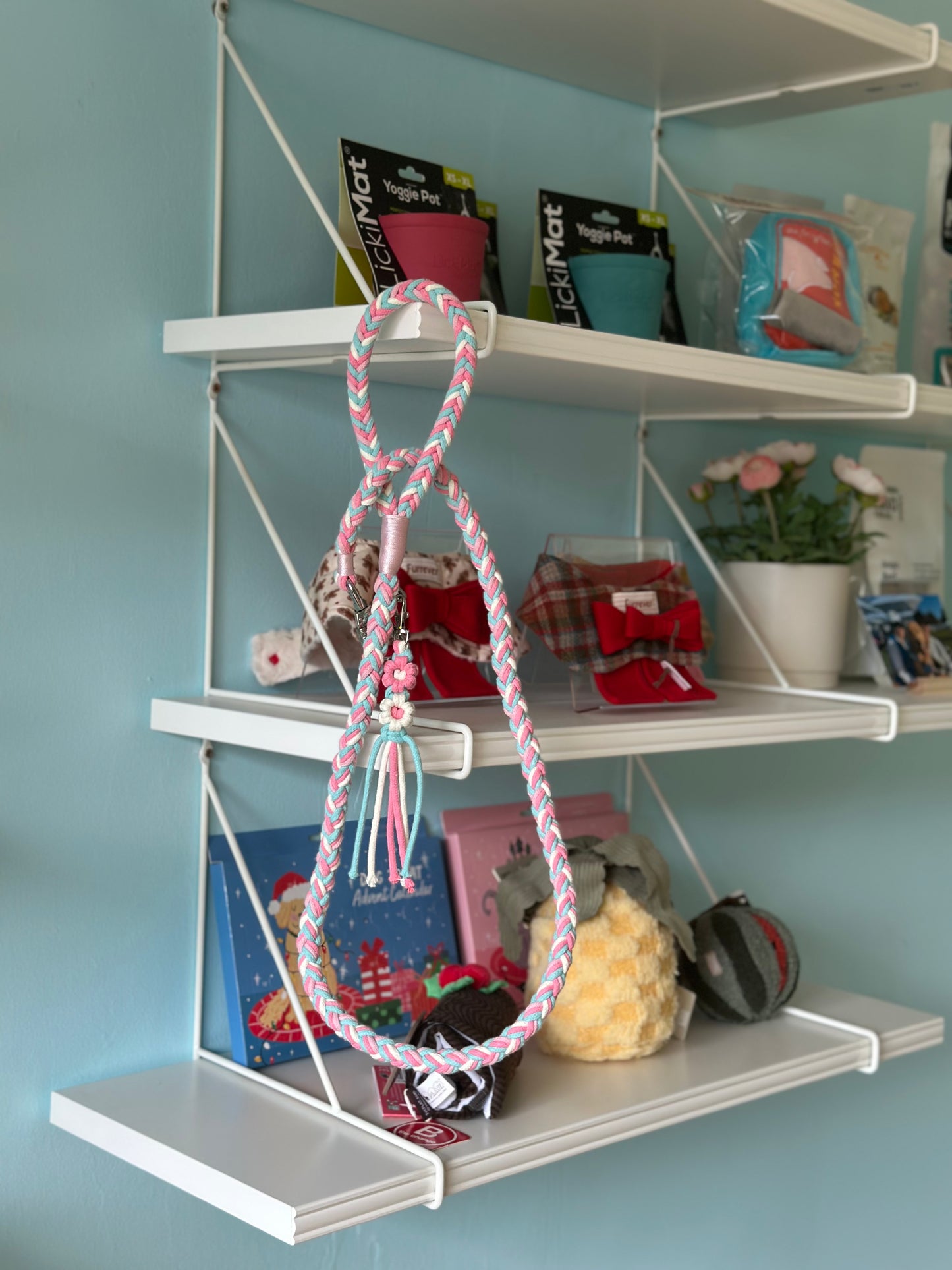 Braided Dog Leash (Pink& white)