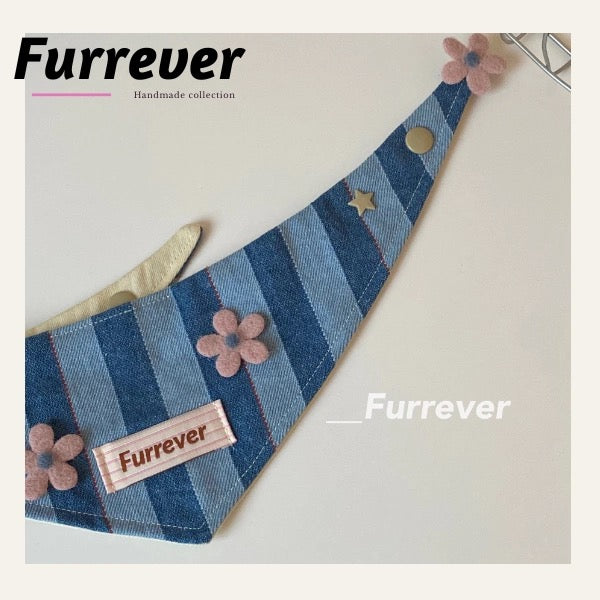 Furrever Denim Flower Bandana