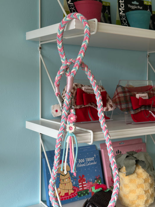 Braided Dog Leash (Pink& white)