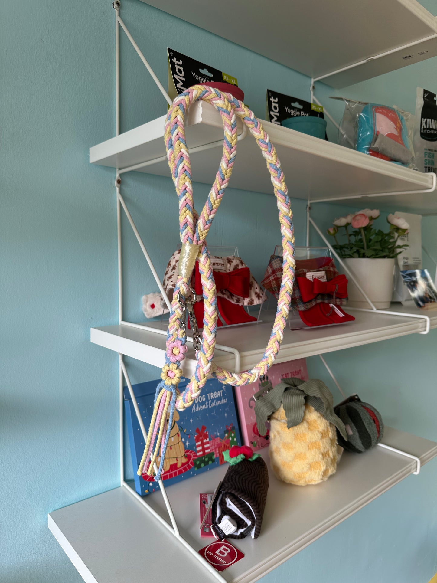 Braided Dog Leash (Pink& yellow)