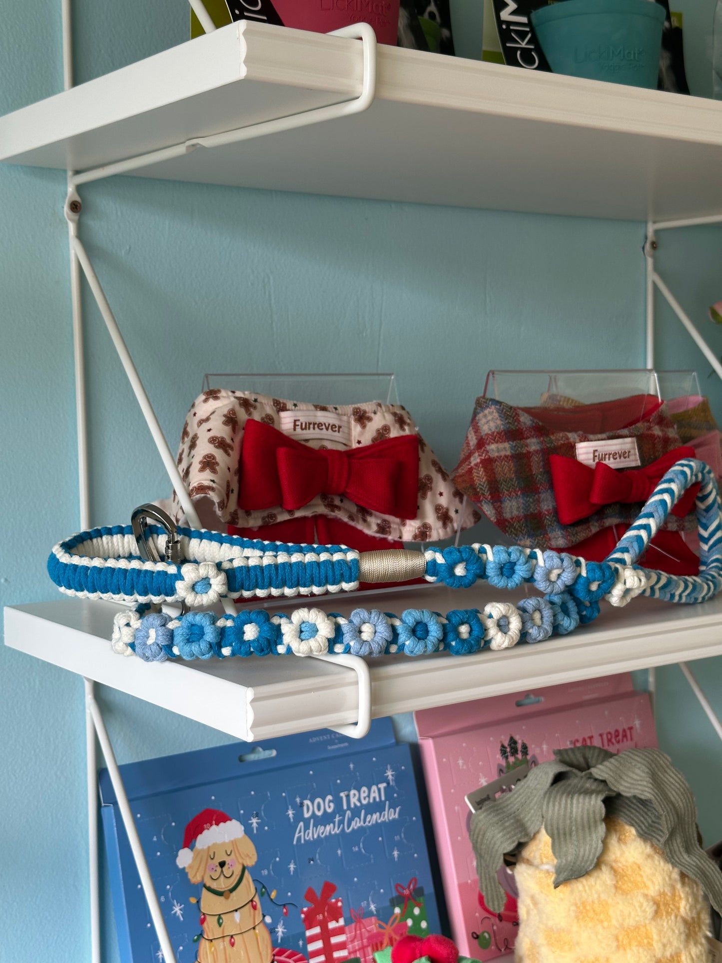 Handmade Floral Braided Dog Leash (Blue)