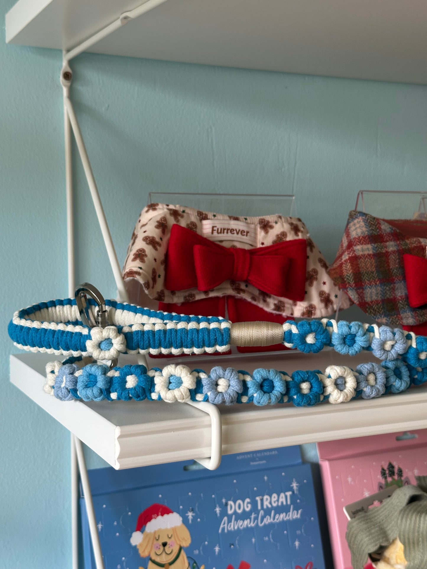 Floral Braided Dog Leash (Blue)