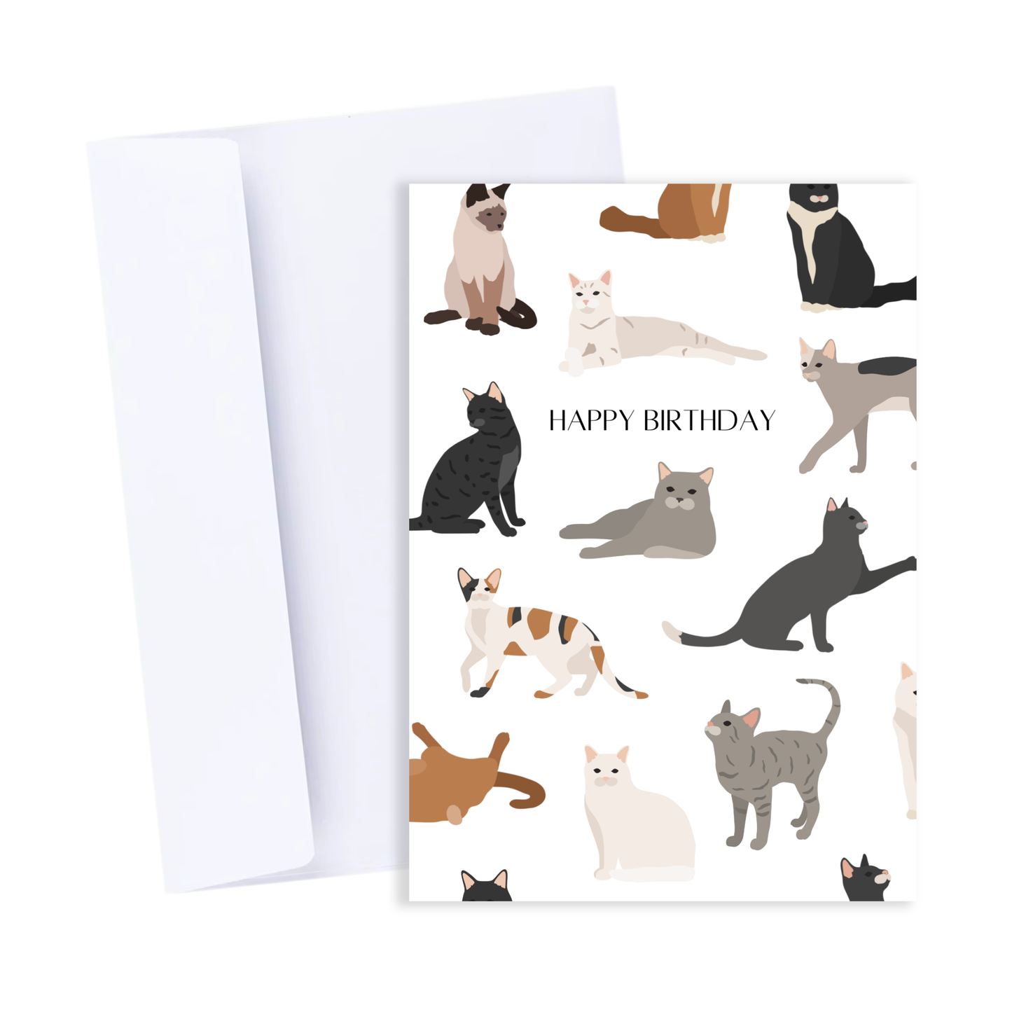 Cat Birthday Card - Cute Cat Happy Birthday Greeting Card