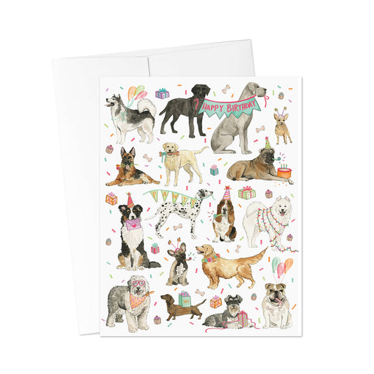 Pawty Pups  Card - Happy Birthday Dog Greeting Card
