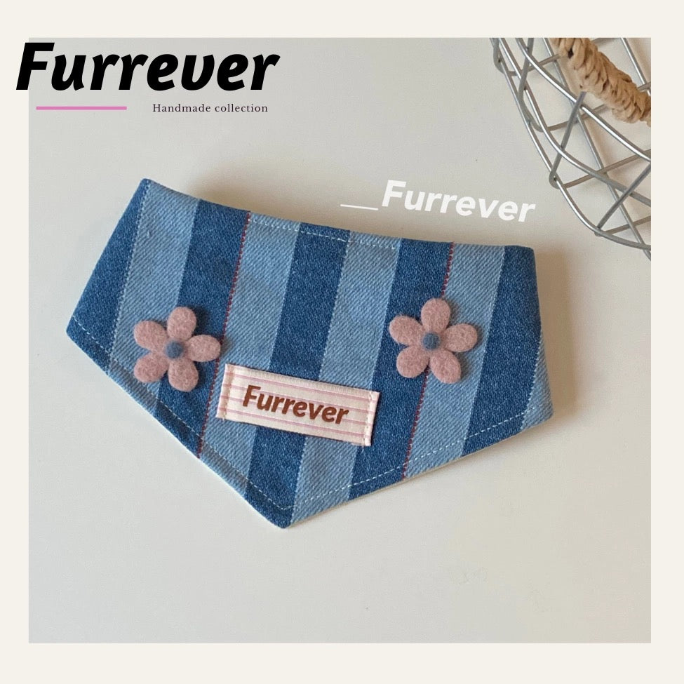 Furrever Denim Flower Bandana
