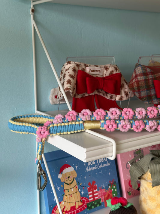 Handmade Floral Braided Dog Leash (Pink)
