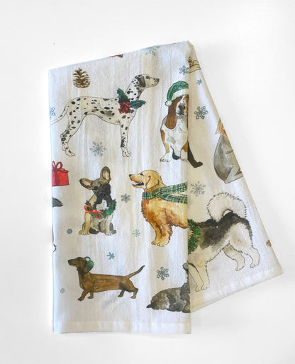 Cozy Christmas Dogs Kitchen Towel - Holiday Tea Towel